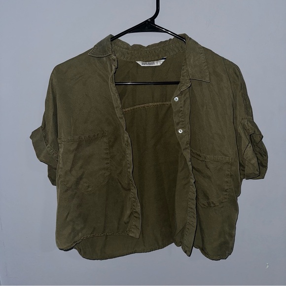 Olive Green Button-Up Shirt - Picture 1 of 8